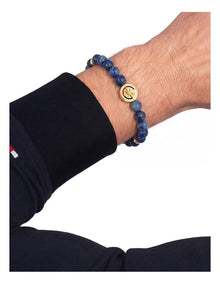Gold Steel & Blue Sodalite & Black Cord Men's Bead Bracelet