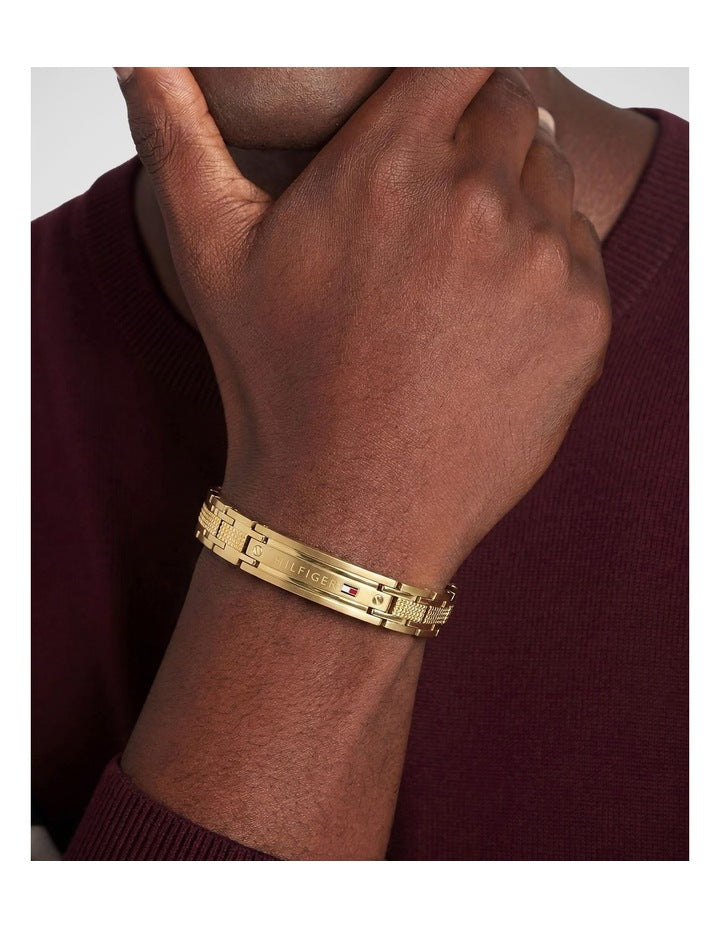 Gold Steel Men's Metal Link Bracelet