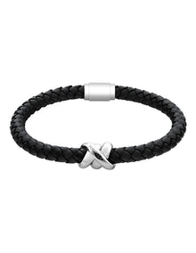 Tommy Hilfiger Nautical Knot For Him Stainless Steel & Black Leather Leather Bracelet