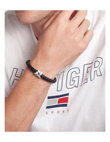 Tommy Hilfiger Nautical Knot For Him Stainless Steel & Black Leather Leather Bracelet
