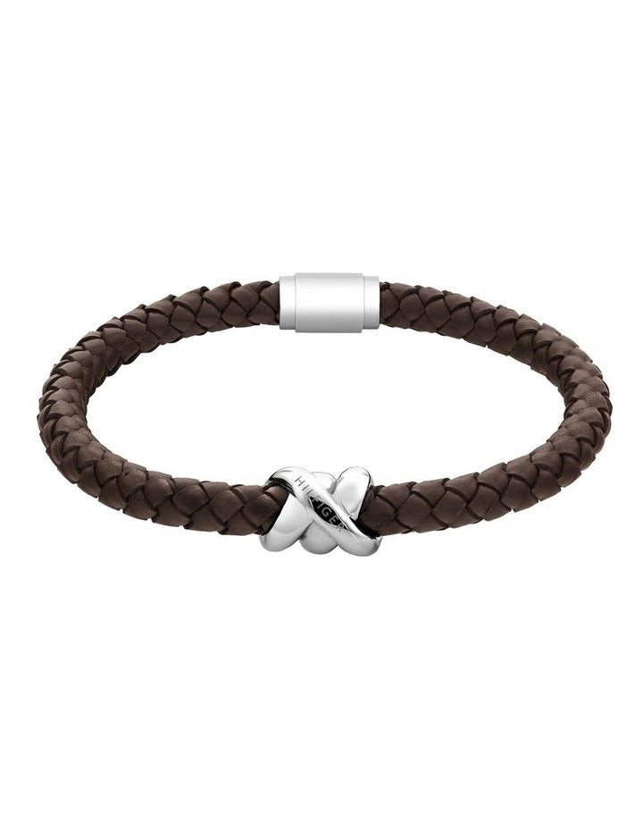 Stainless Steel & Brown Leather Men's Leather Bracelet