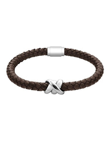 Stainless Steel & Brown Leather Men's Leather Bracelet