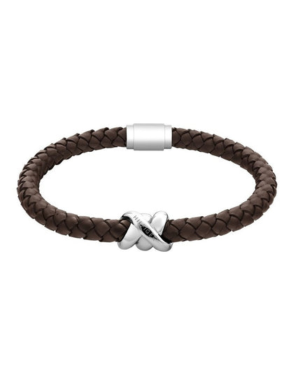 Stainless Steel & Brown Leather Men's Leather Bracelet