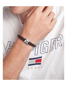 Stainless Steel & Brown Leather Men's Leather Bracelet