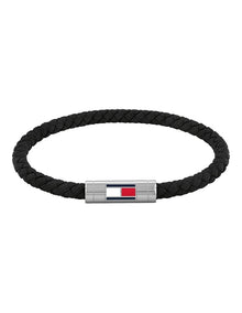 Stainless Steel & Black Nylon Cord Men's Nylon Bracelet