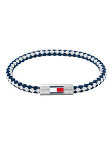 Stainless Steel & Blue & White Nylon Men's Nylon Bracelet