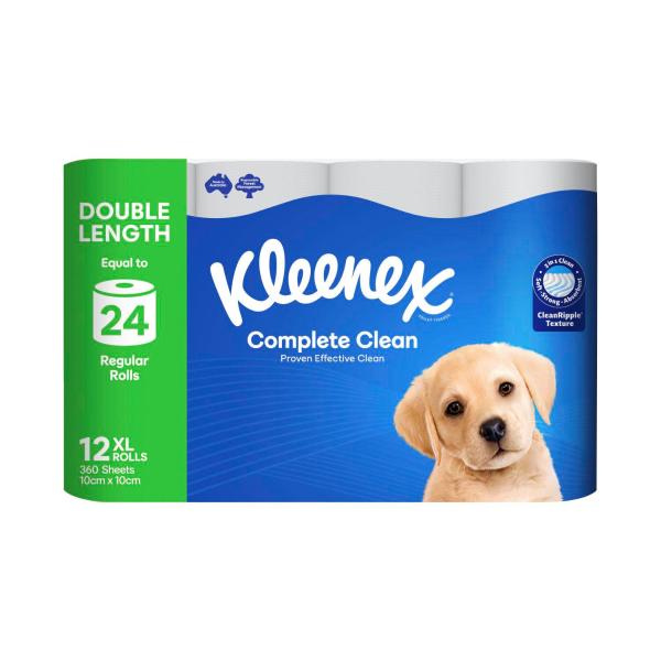 KLEENEX COMPLETE CLEAN DOUBLE LENGTH TOILET PAPER 12 PACK