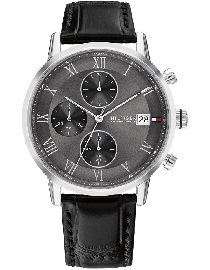 Kane Black Leather Dark Grey Dial Men's Watch