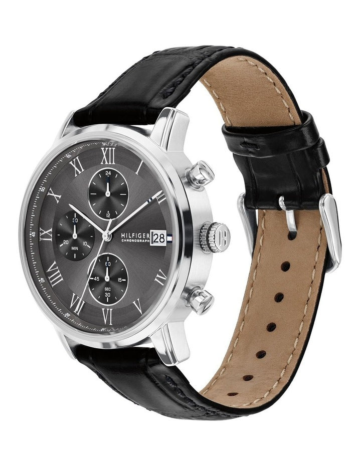 Kane Black Leather Dark Grey Dial Men's Watch