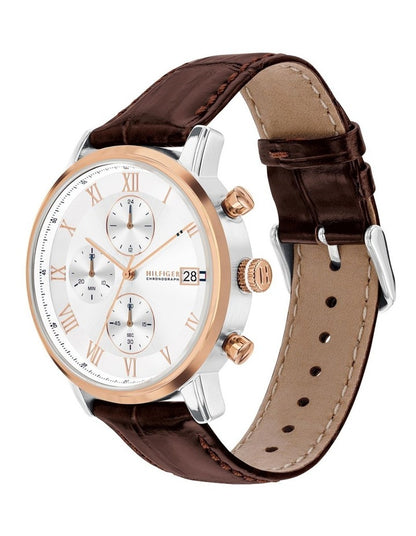 Kane Brown Leather Silver White Dial Men's Watch