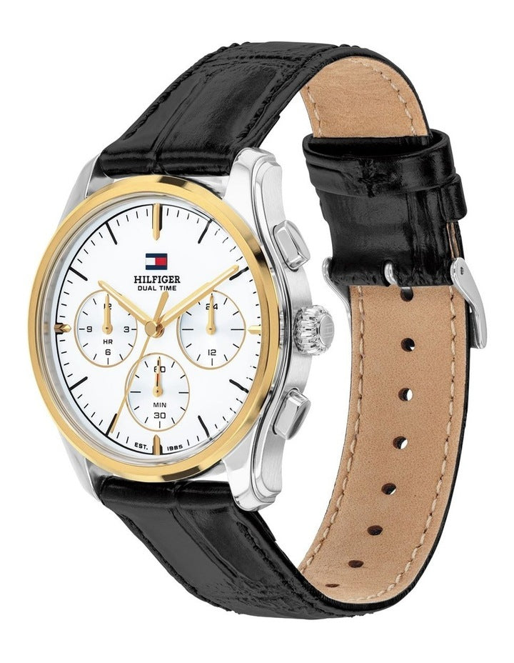 The Empire Black Leather White Dial Men's Watch
