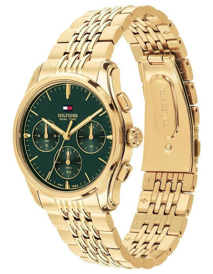 Gold Steel Emerald Green Dial Multi-function Men's Watch