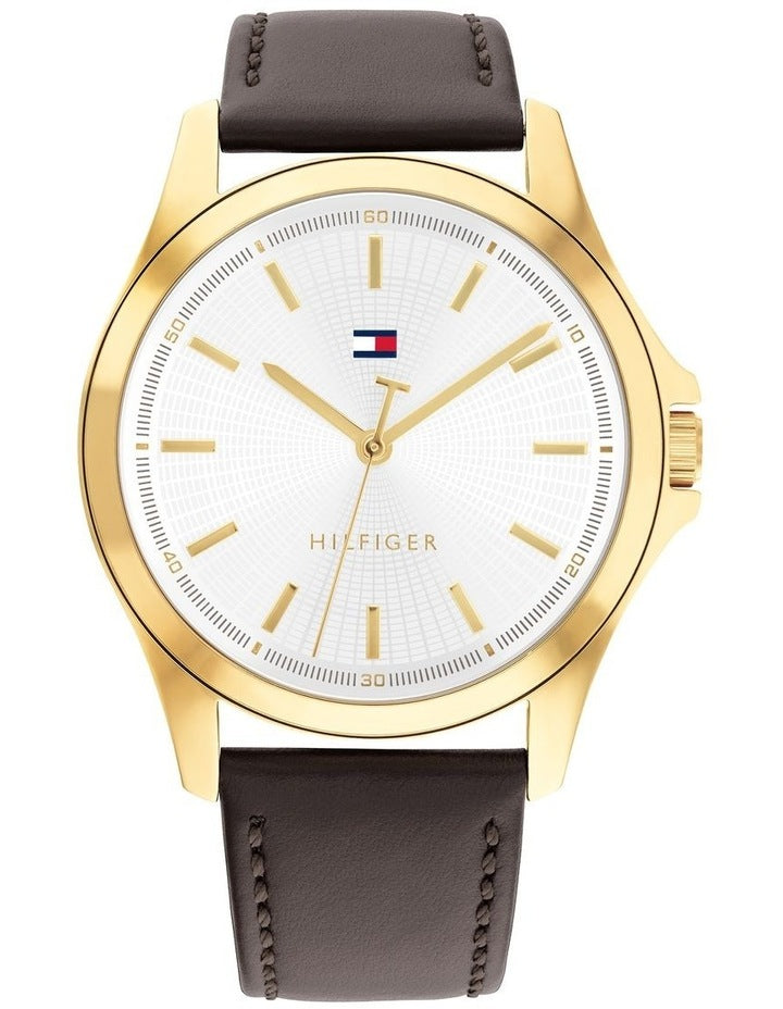 Bruce Dark Brown Leather Silver White Dial Men's Watch