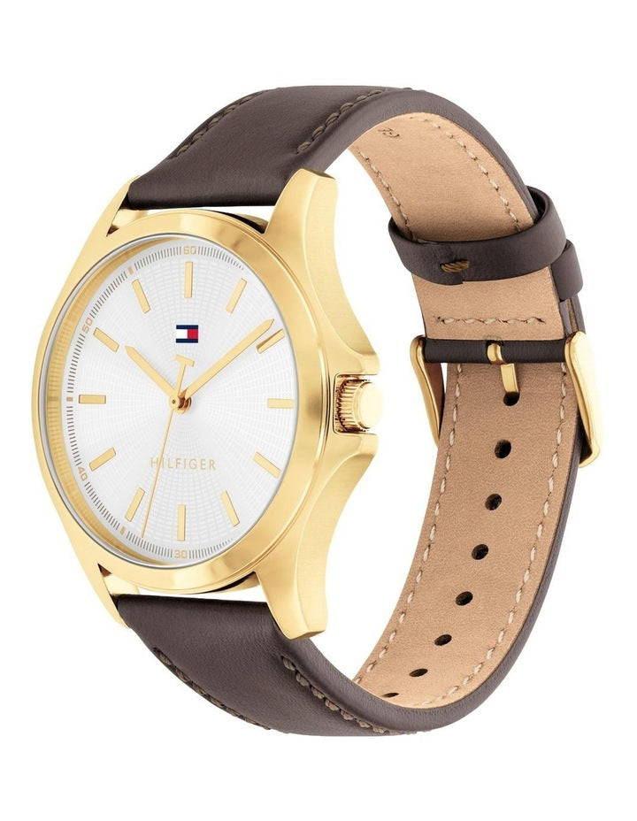 Bruce Dark Brown Leather Silver White Dial Men's Watch
