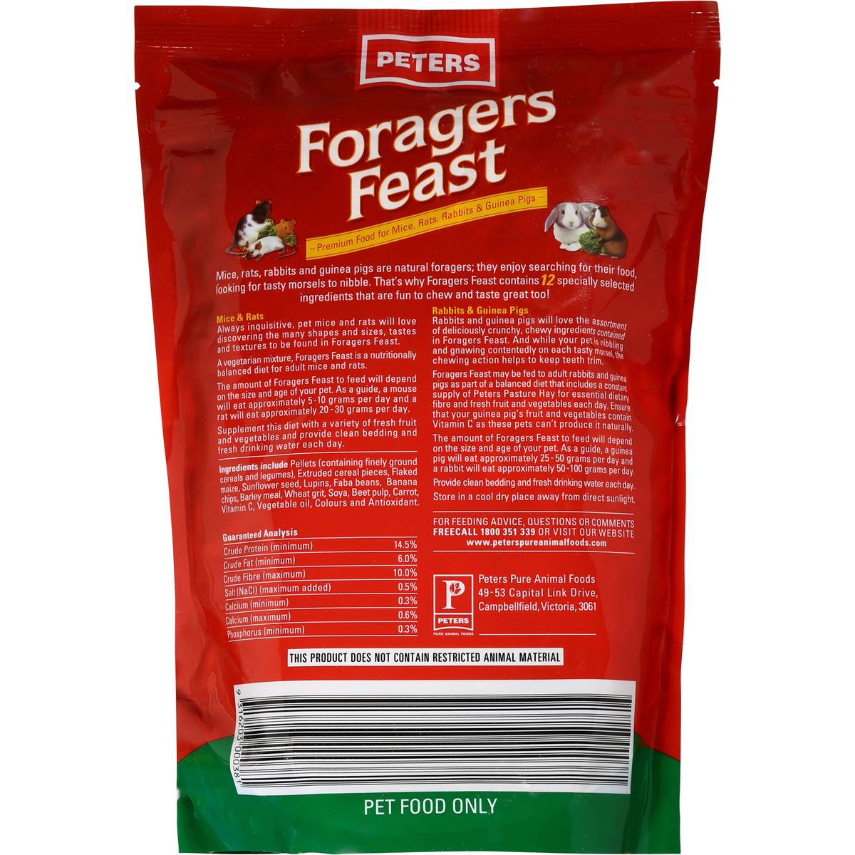 Peters Rabbit & Guinea Pig Foragers Feast 1kg