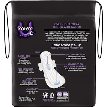 U by Kotex Overnight Pads Long 10 pack