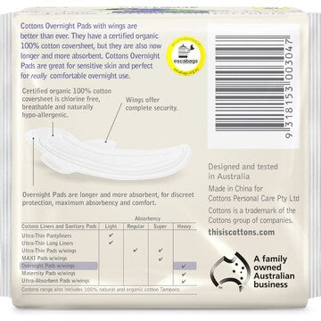Cottons Overnight Pads With Wings 10 pack