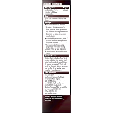 Betadine Sore Throat Gargle Ready To Use 120mL