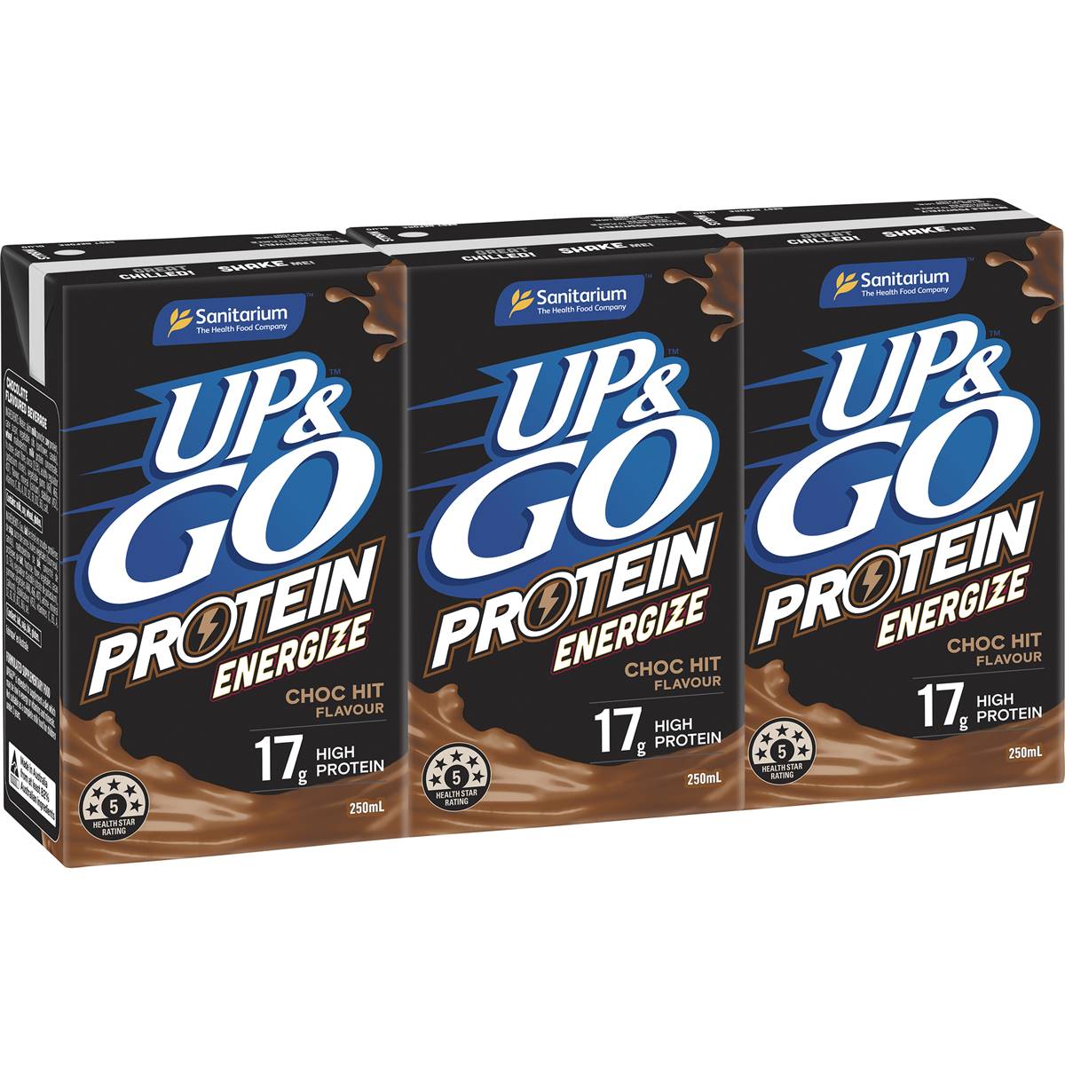 Up&Go Protein Energize Liquid Breakfast Choc 250mL x 3 pack