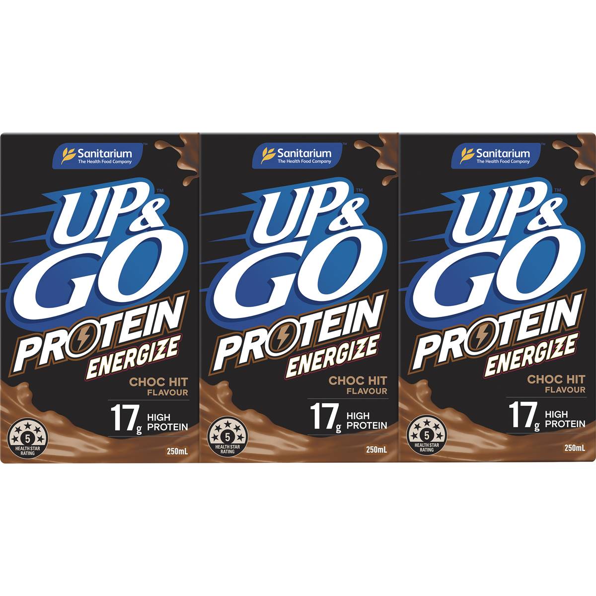 Up&Go Protein Energize Liquid Breakfast Choc 250mL x 3 pack