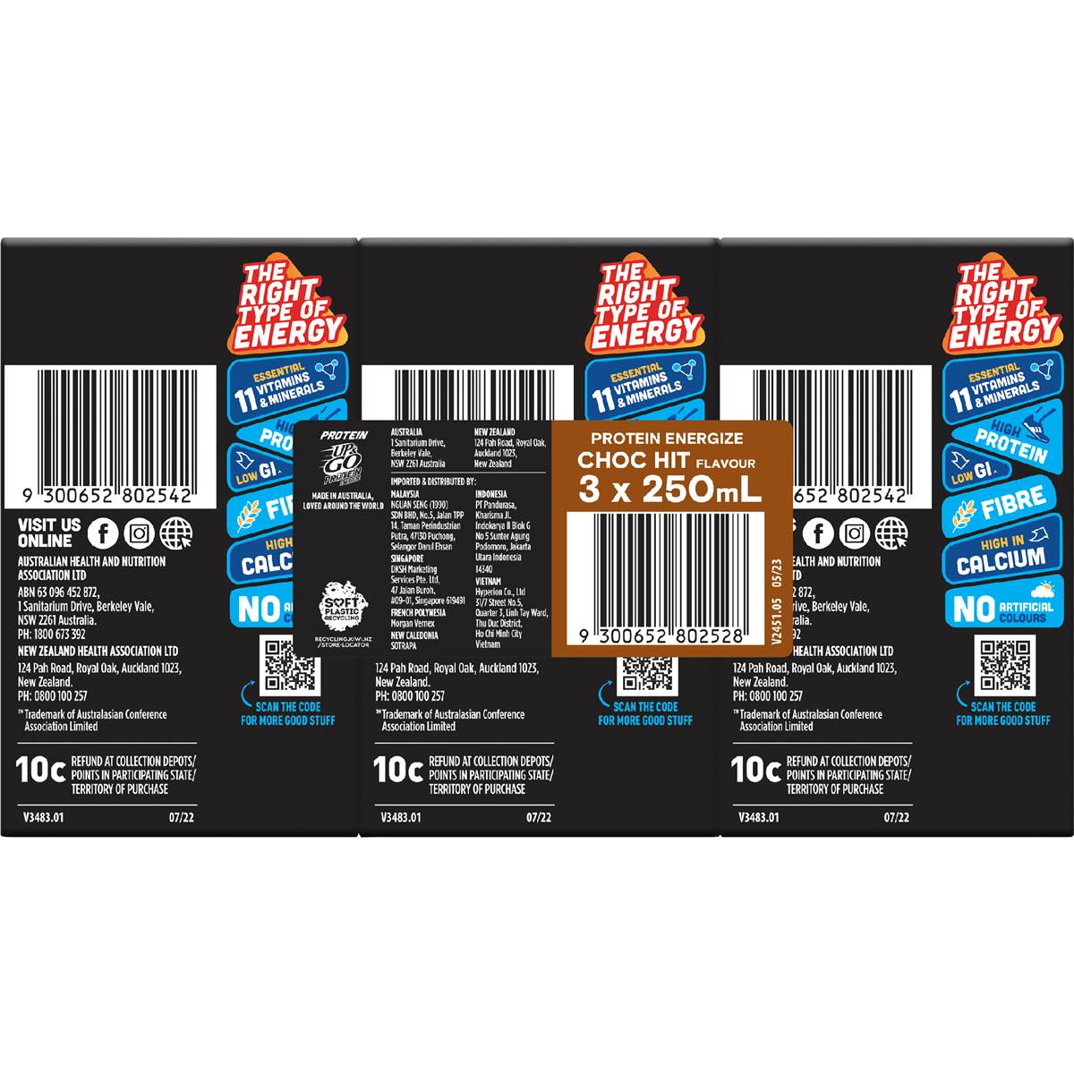 Up&Go Protein Energize Liquid Breakfast Choc 250mL x 3 pack