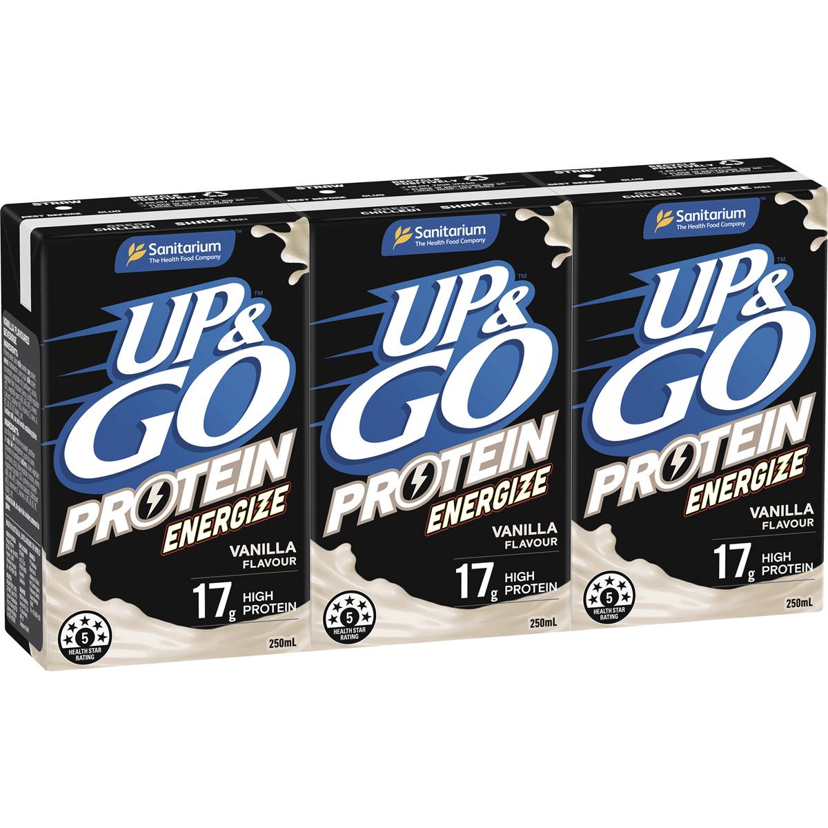 Up&Go Protein Energize Liquid Breakfast Vanilla 250mL x 3 pack