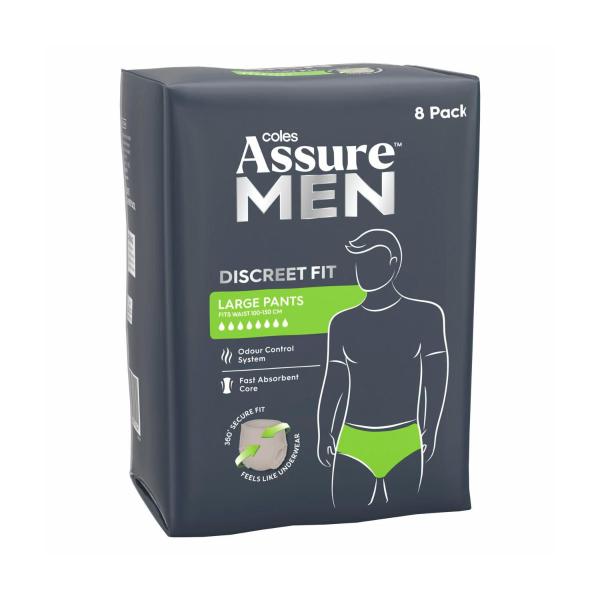 COLES ASSURE PANTS FOR MEN LARGE 8 PACK