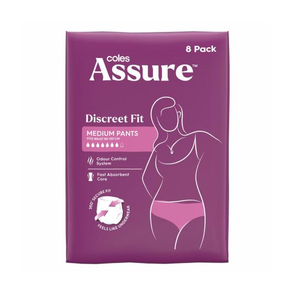 COLES ASSURE PANTS FOR WOMEN MEDIUM 8 PACK