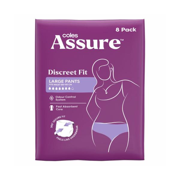 COLES ASSURE PANTS FOR WOMEN LARGE 8 PACK