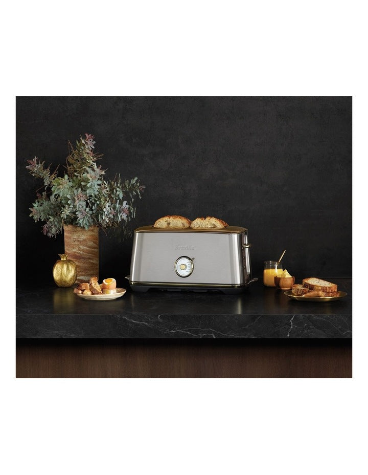 The Toast Select Luxe 4 Slice Long Slot in Brushed Stainless Steel Brass BTA740BSB2IAN1