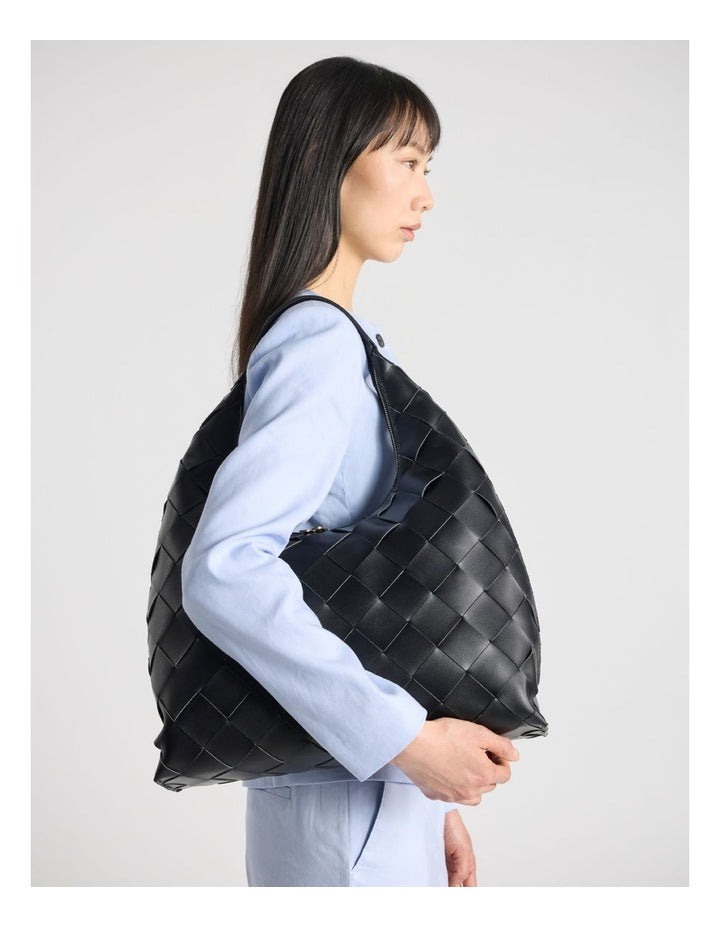 Ella Woven Tote Bag in Black