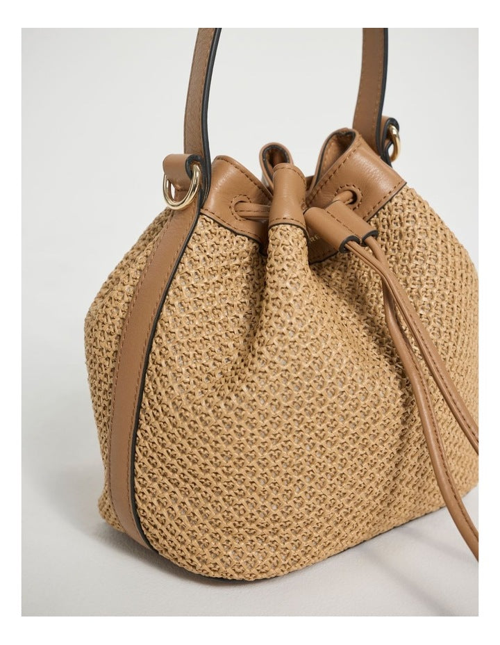 Adalee Raffia Bucket Bag in Oak Multi