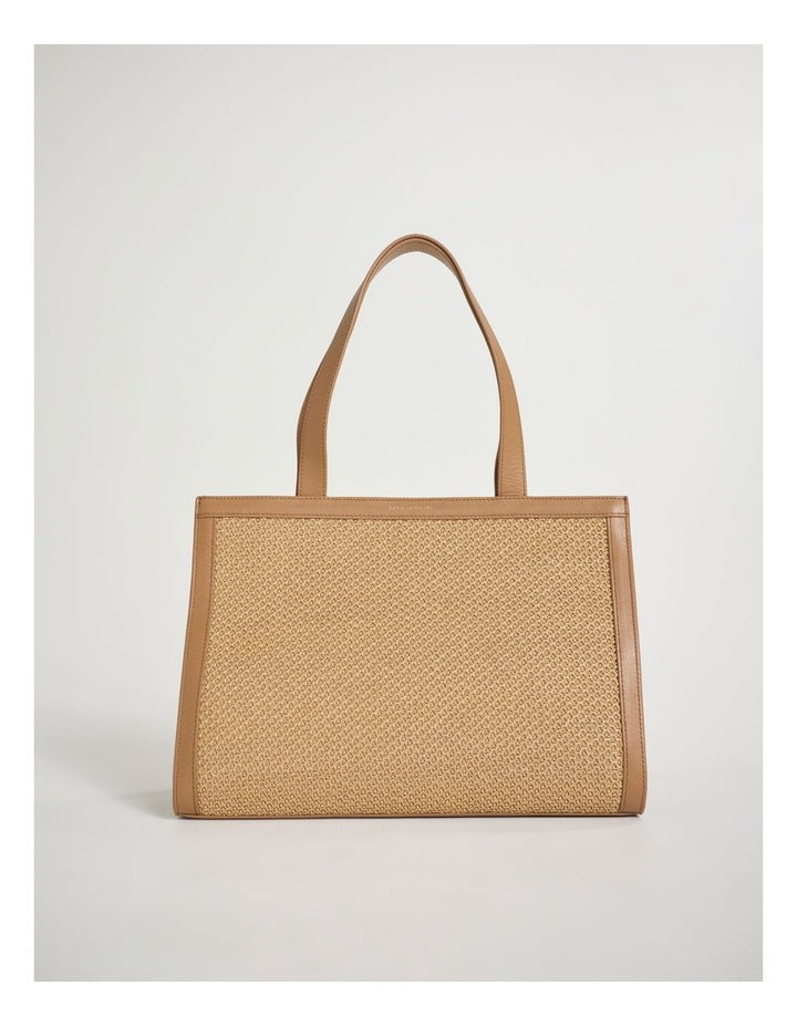 Adalee Raffia Tote Bag in Oak Multi
