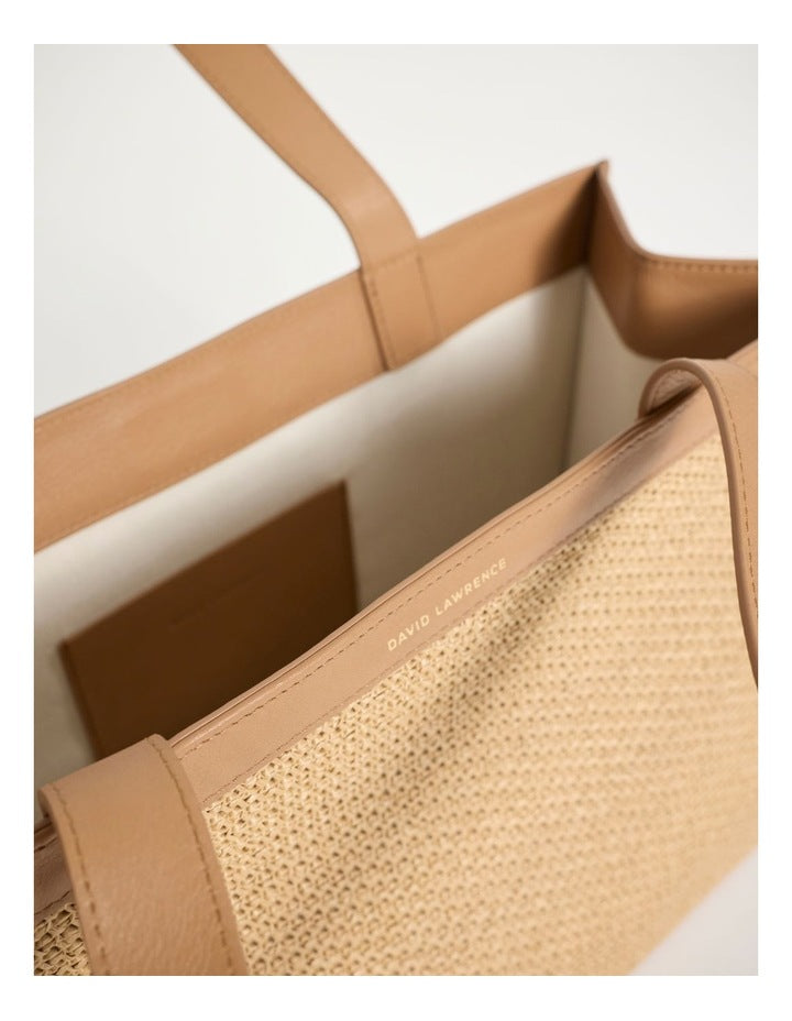 Adalee Raffia Tote Bag in Oak Multi