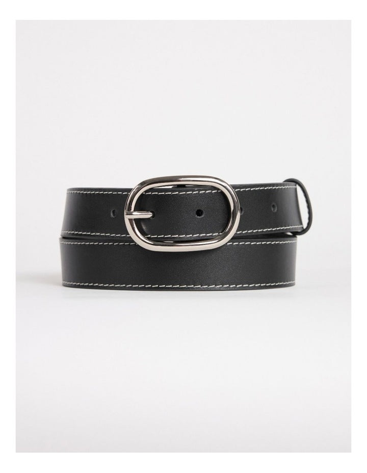 Jagger Leather Contrast Belt in Black/White