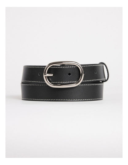 Jagger Leather Contrast Belt in Black/White