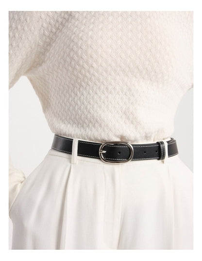 Jagger Leather Contrast Belt in Black/White