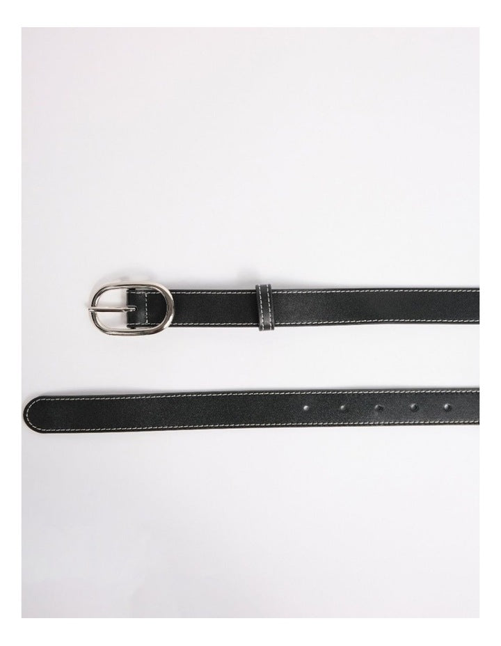 Jagger Leather Contrast Belt in Black/White