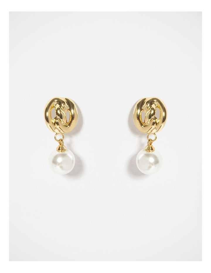 Barcs Swish Pearl Clip on Earrings in Gold