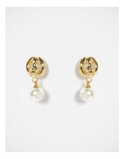 Barcs Swish Pearl Clip on Earrings in Gold