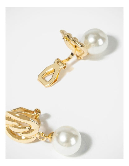 Barcs Swish Pearl Clip on Earrings in Gold