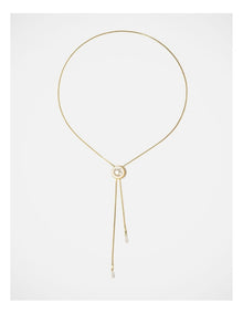 Barcs Pearl Button Lariat Necklace in Gold