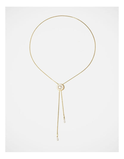 Barcs Pearl Button Lariat Necklace in Gold