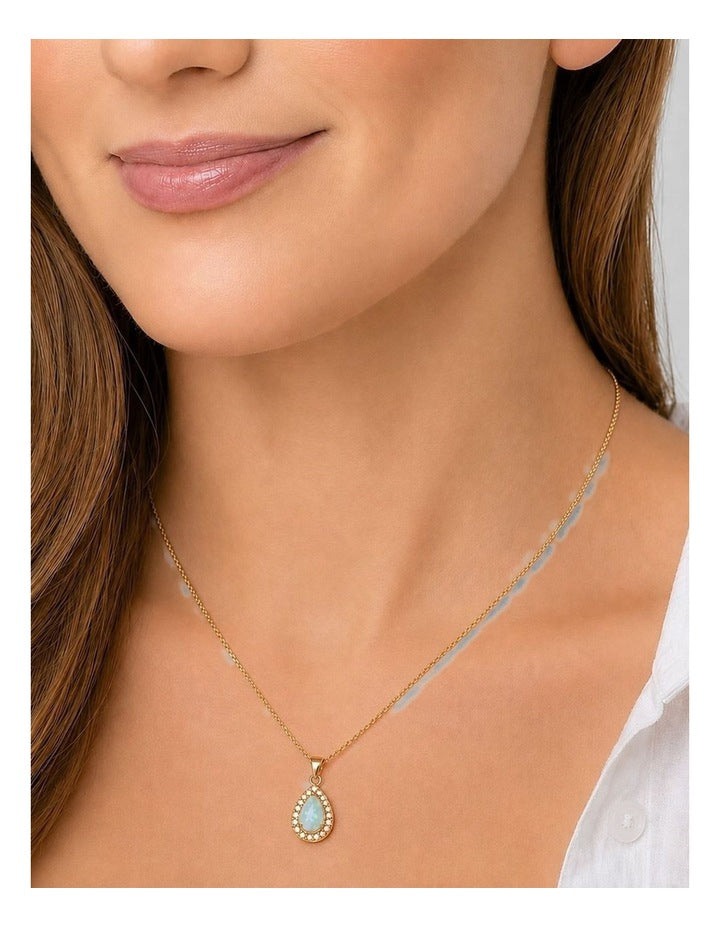 Lab Grown Opal Teardrop Pendant