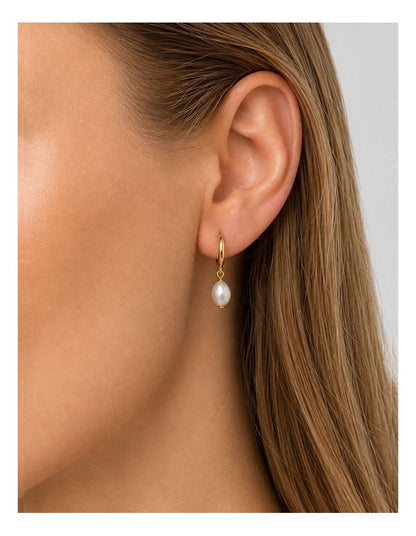 Dainty Freshwater Pearl Gold Huggies