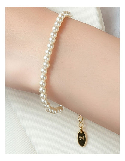 Gregory Ladner Classic Single Strand Pearl Bracelet GJBF007M in Gold/Pearl