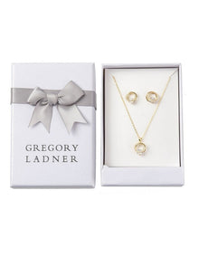 Gregory Ladner Double CZ Circle Earring And Necklace Set GJBF012M in Gold