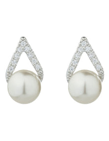 Gregory Ladner Pearl Stud Earrings With CZ Detail GJEF001M in Rhodium