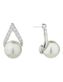 Gregory Ladner Pearl Stud Earrings With CZ Detail GJEF001M in Rhodium