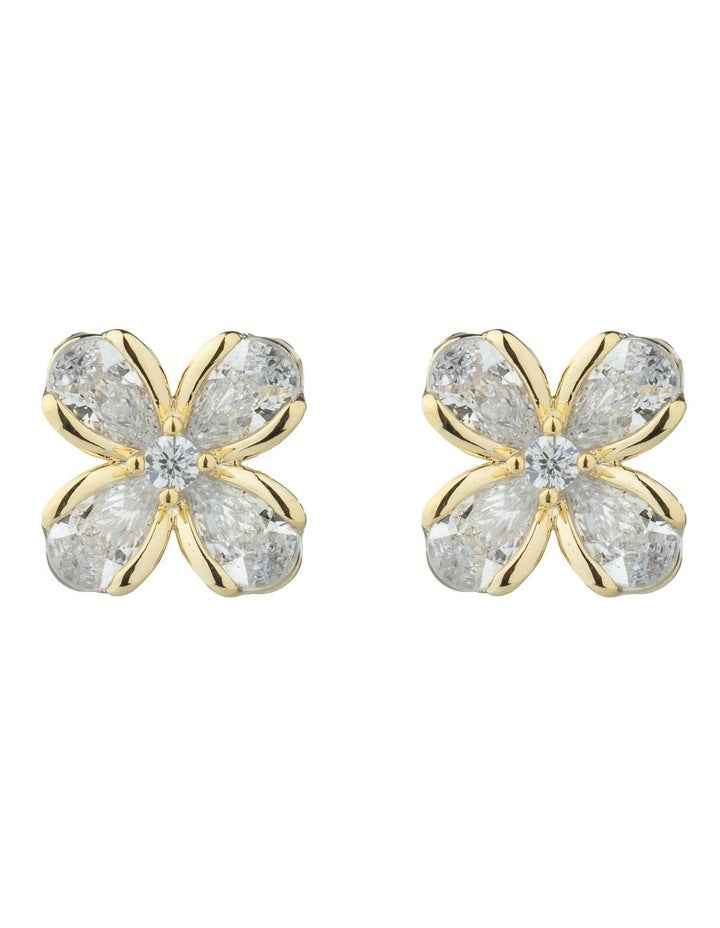 Gregory Ladner Flower CZ Stud Earrings GJEF039M in Gold